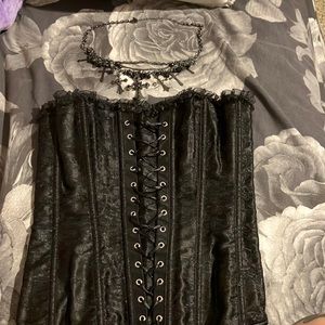 goth punk emo scene lace corset and cross necklace